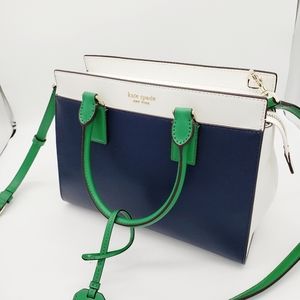KATE SPADE Colorblock Saff Green Bean Leather Medium Satchel